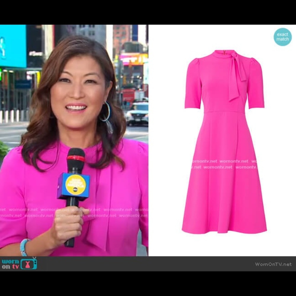 Donna Morgan electric pink tie neck dress - Picture 3 of 3